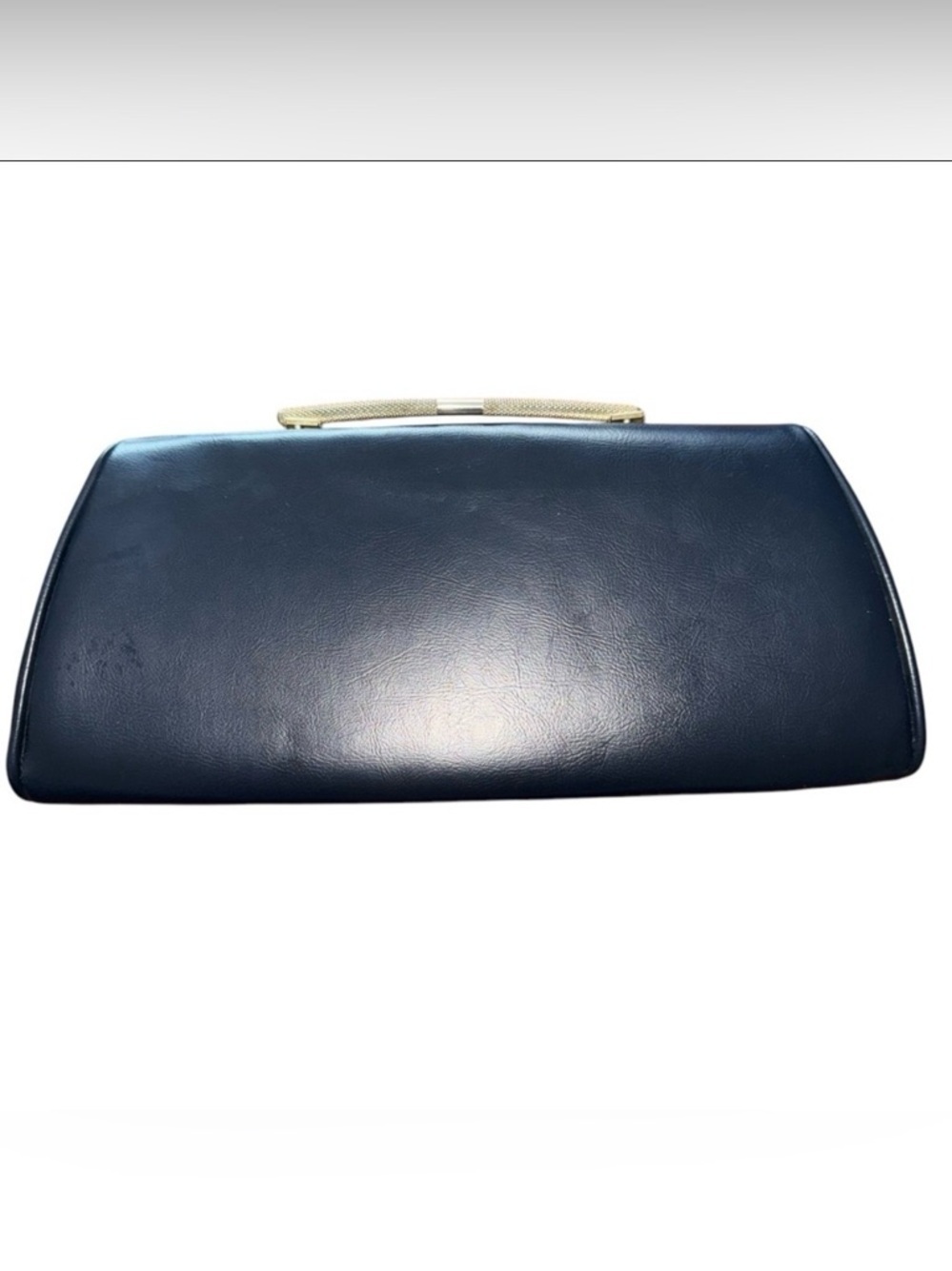 Vintage 50’s-60’s Navy Blue Trapezoid Dorris Day Clutch With Gold Hardware